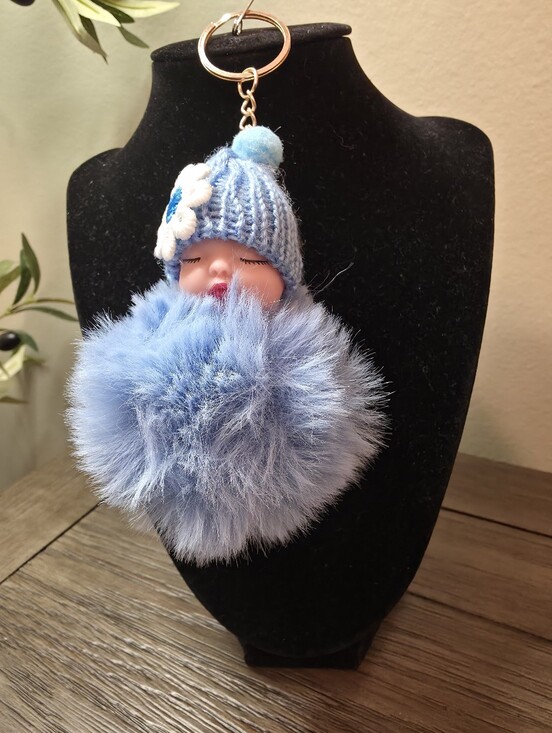 Other - Blue Pom Baby Doll Keychain